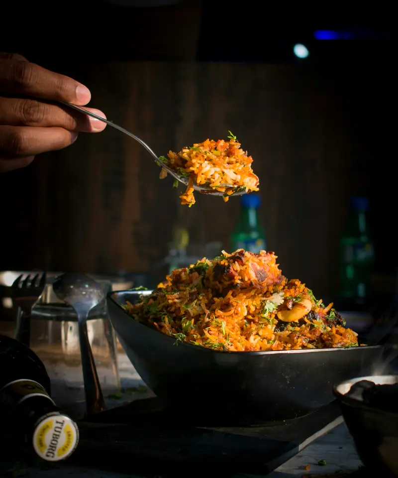 Indian biryani served from the pot